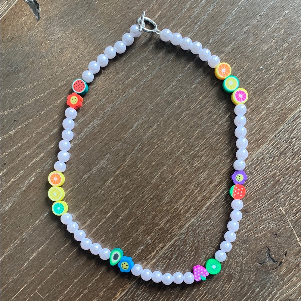 Colorful Beaded Chocker Necklace with Fruit Charms and Pearls
